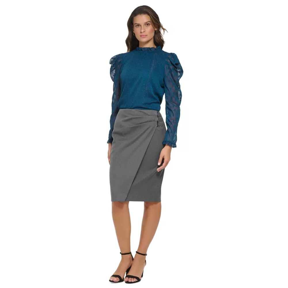 DKNY Faux Wrap Pencil Skirt Gray Size 14